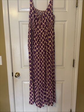 Boho Sleeveless Maxi Dress with Purple Ikat Print